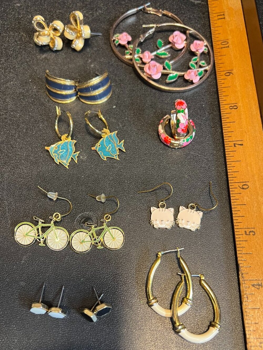 Lot of 10 Pairs Goldtone  and Enamel Earrings